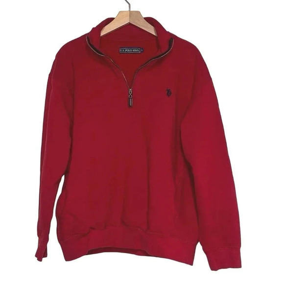 U.S. Polo Assn. Men's‎ L red 1/4 zip pull over sweatshirt with pockets Preppy - Picture 1 of 6